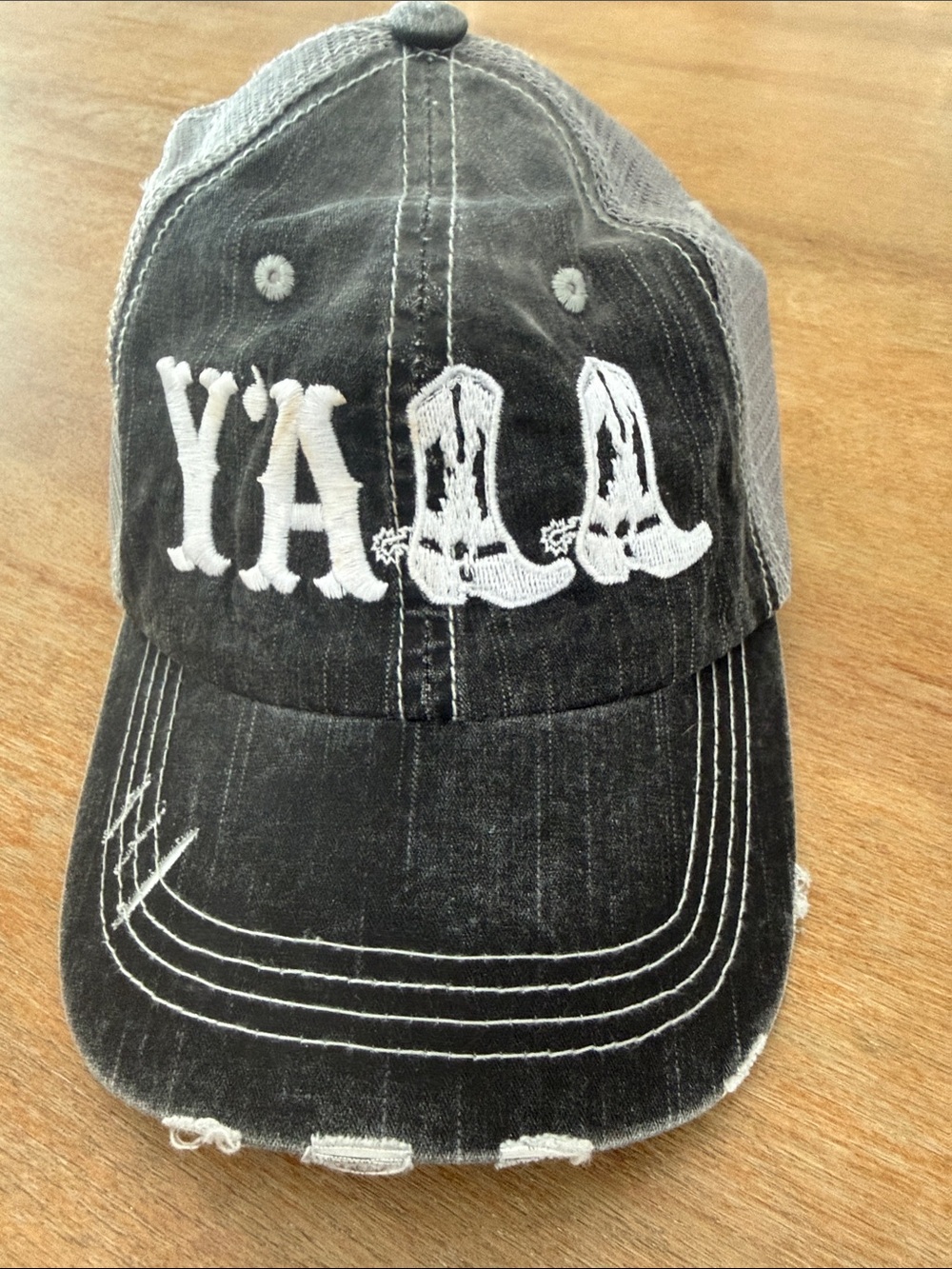 Katydid "Y'all" Cowboy Boots Distressed Trucker Hat Black/Gray OS